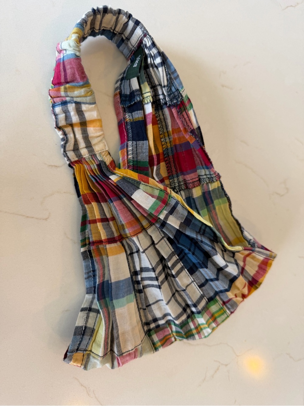 J. Crew Multicolor Plaid Patchwork Madras Cotton Headband Elastic Back